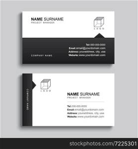 Minimal business card print template design. Black paper color and simple clean layout.