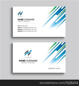 Minimal business card print template design. Blue and green color simple clean layout.