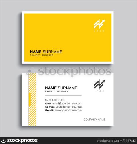 Minimal business card print template design. Yellow pastel color and simple clean layout.