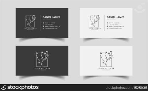 Minimal business card template, floral wedding design, Black and white colors.
