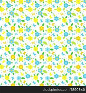 Minimal colorful flowers and leaves seamless pattern. Vector illustration.