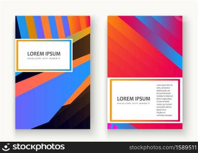 Minimal cover set design vector illustration. Neon halftone pink blue gradient. Abstract retro 80s style texture geometric pattern lines. Striped minimalist trend background. Modern template design