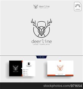 Minimal deer outline or line art logo template vector illustration and business card template design. Minimal deer outline or line art logo template and business card