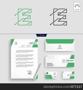 minimal E initial logo template vector illustration and stationery design, letterhead, business card, envelope.. initial E abstract logo template vector illustration