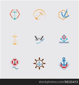 Minimal Emblem of Anchor Ship Line Art Logo, Vector Illustration Design of Across the Ocean on grey background