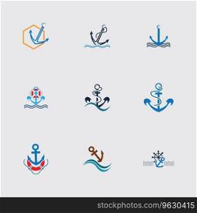 Minimal Emblem of Anchor Ship Line Art Logo, Vector Illustration Design of Across the Ocean on grey background