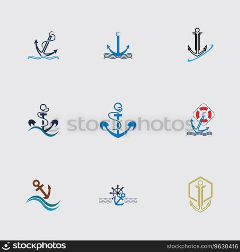 Minimal Emblem of Anchor Ship Line Art Logo, Vector Illustration Design of Across the Ocean on grey background