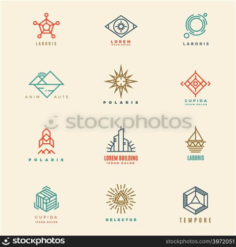 Minimal geometric vintage colors logo set. Vector of template icons linear illustration. Minimal geometric vintage colors logo set