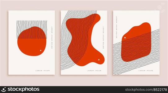 minimal hand drawn abstract poster for wall decoration in red color with lines