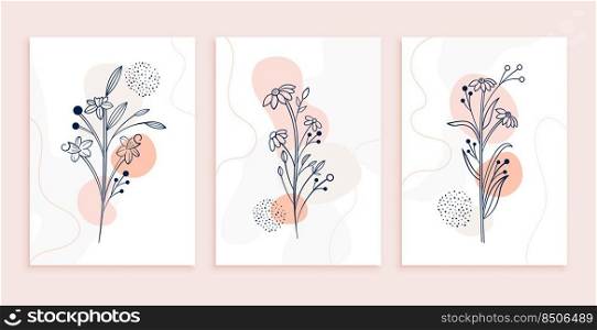 minimal line art flowers and leaves poster design