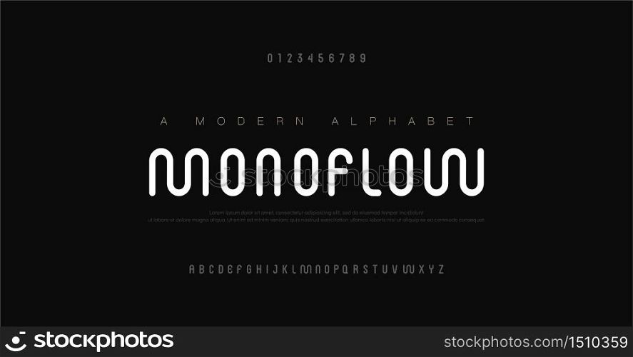 Minimal modern alphabet fonts and numbers. Abstract urban rounded line font typography typeface uppercase. vector illustration
