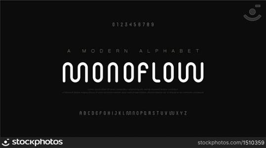 Minimal modern alphabet fonts and numbers. Abstract urban rounded line font typography typeface uppercase. vector illustration