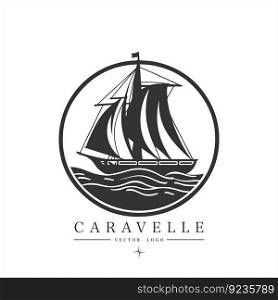 Minimal modern Sailing boat on the water, vector logo. Caravelle emblem.. Minimal modern Sailing boat on the water, vector logo. Caravelle emblem