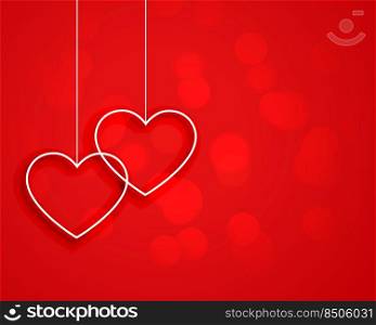minimal style hanging hearts on red background