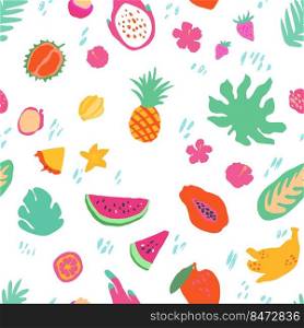 Minimal summer trendy vector tile seamless pattern in scandinavian style. Exotic fruit slice, palm leaf hibiscus flower. Textile fabric swimwear graphic design for print isolated on white.. Minimal summer trendy vector tile seamless pattern in scandinavian style. Exotic fruit slice, palm leaf hibiscus flower. Textile fabric swimwear graphic design for print isolated .
