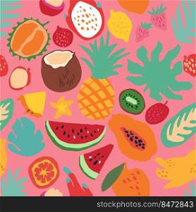 Minimal summer trendy vector tile seamless pattern in scandinavian style. Exotic fruit slice, palm leaf. Textile fabric swimwear graphic design for print isolated on white.. Minimal summer trendy vector tile seamless pattern in scandinavian style. Exotic fruit slice, palm leaf. Textile fabric swimwear graphic design for print isolated .