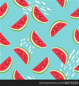 Minimal summer trendy vector tile seamless pattern in scandinavian style. Watermelon and abstract elements. Textile fabric swimwear graphic design for print isolated on white.. Minimal summer trendy vector tile seamless pattern in scandinavian style. Watermelon and abstract elements. Textile fabric swimwear graphic design for print isolated .