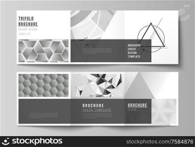 Minimal vector editable layout of square format covers design templates for trifold brochure, flyer, magazine. Abstract geometric triangle design background using different triangular style patterns. Minimal vector editable layout of square format covers design templates for trifold brochure, flyer, magazine. Abstract geometric triangle design background using different triangular style patterns.