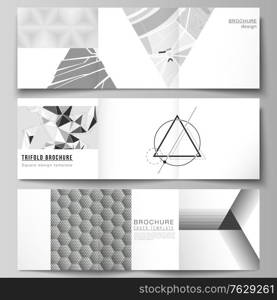 Minimal vector editable layout of square format covers design templates for trifold brochure, flyer, magazine. Abstract geometric triangle design background using different triangular style patterns. Minimal vector editable layout of square format covers design templates for trifold brochure, flyer, magazine. Abstract geometric triangle design background using different triangular style patterns.