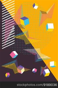 Minimal vector geometric cover. Abstract geometry graphic illustration. Colorful busy background.