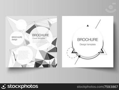 Minimal vector illustration layout of two square format covers design templates for brochure, flyer, magazine. Abstract geometric triangle design background using different triangular style patterns. Minimal vector illustration layout of two square format covers design templates for brochure, flyer, magazine. Abstract geometric triangle design background using different triangular style patterns.