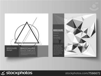 Minimal vector illustration layout of two square format covers design templates for brochure, flyer, magazine. Abstract geometric triangle design background using different triangular style patterns. Minimal vector illustration layout of two square format covers design templates for brochure, flyer, magazine. Abstract geometric triangle design background using different triangular style patterns.