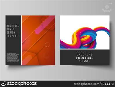 Minimal vector illustration layout of two square format covers design templates for brochure, flyer, magazine. Futuristic technology design, colorful backgrounds with fluid gradient shapes composition.. Minimal vector illustration layout of two square format covers design templates for brochure, flyer, magazine. Futuristic technology design, colorful backgrounds with fluid gradient shapes composition