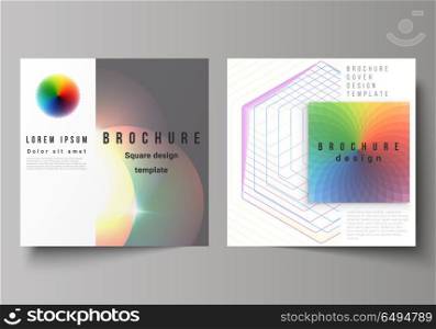 Minimal vector illustration of editable layout of two square format covers design templates for brochure, flyer, magazine. Abstract colorful geometric backgrounds in minimalistic design to choose from. The minimal vector illustration of editable layout of square format covers design templates for brochure, flyer, magazine. Abstract colorful geometric backgrounds in minimalistic design to choose from