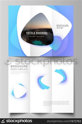 Minimal vector illustration of editable layouts. Modern creative covers design templates for trifold brochure or flyer. Blue color gradient abstract dynamic shapes, colorful geometric template design. Minimal vector illustration of editable layouts. Modern creative covers design templates for trifold brochure or flyer. Blue color gradient abstract dynamic shapes, colorful geometric template design.