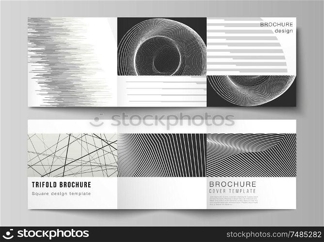 Minimal vector layout of square format covers design templates for trifold brochure, flyer, magazine. Geometric abstract background, futuristic science and technology concept for minimalistic design.. Vector layout of square format covers design templates for trifold brochure, flyer, magazine. Geometric abstract background, futuristic science and technology concept for minimalistic design.