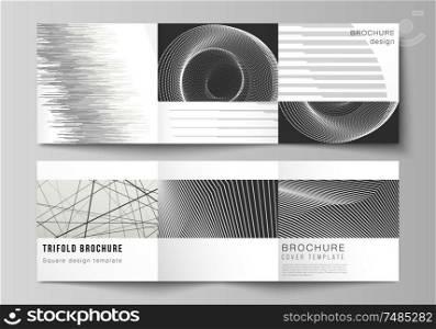 Minimal vector layout of square format covers design templates for trifold brochure, flyer, magazine. Geometric abstract background, futuristic science and technology concept for minimalistic design.. Vector layout of square format covers design templates for trifold brochure, flyer, magazine. Geometric abstract background, futuristic science and technology concept for minimalistic design.