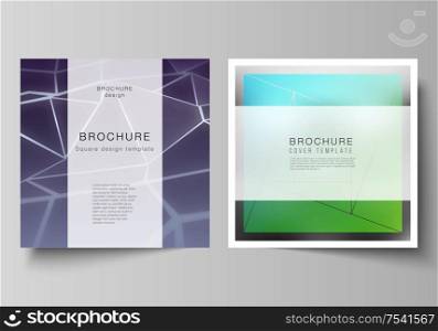 Minimal vector layout of two square format covers design templates for brochure, flyer, magazine. 3d polygonal geometric modern design abstract background. Science or technology vector illustration. Minimal vector layout of two square format covers design templates for brochure, flyer, magazine. 3d polygonal geometric modern design abstract background. Science or technology vector illustration.