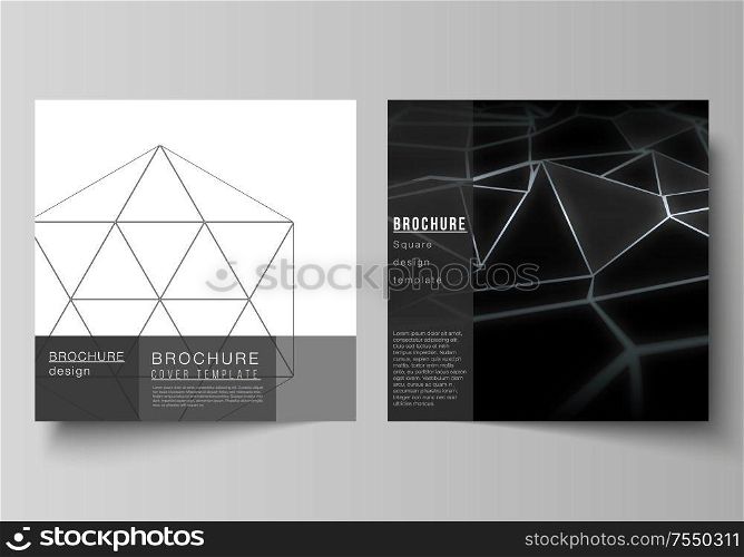 Minimal vector layout of two square format covers design templates for brochure, flyer, magazine. 3d polygonal geometric modern design abstract background. Science or technology vector illustration. Minimal vector layout of two square format covers design templates for brochure, flyer, magazine. 3d polygonal geometric modern design abstract background. Science or technology vector illustration.