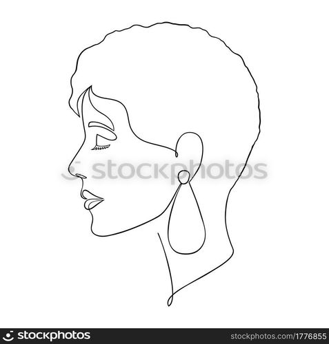 Minimal woman face on white background.One line drawing style.