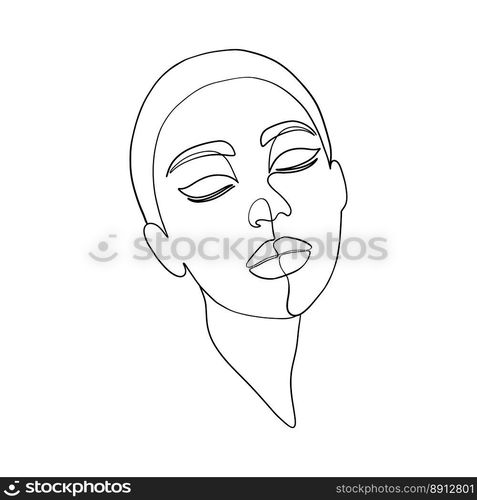 Minimal woman face on white background.One line drawing style. 