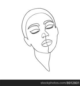 Minimal woman face on white background.One line drawing style. 