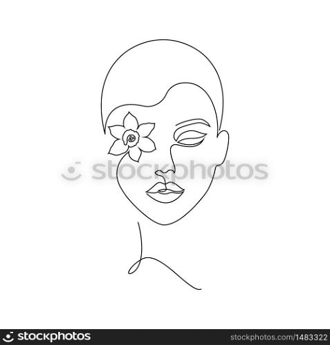 Minimal woman face on white background.One line drawing style. Minimal woman face