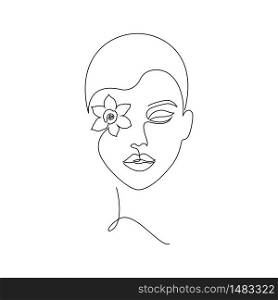 Minimal woman face on white background.One line drawing style. Minimal woman face