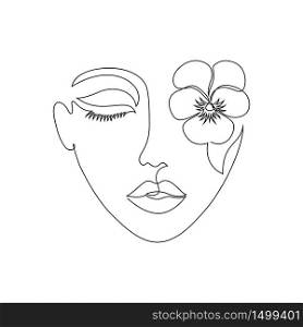 Minimal woman face on white background. One line drawing style.. Minimal woman face