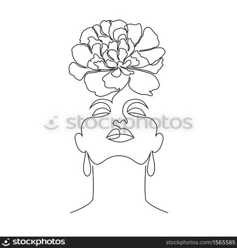 Minimal woman face on white background. One line drawing style.. Minimal woman face