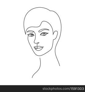 Minimal woman face on white background. One line drawing style. Minimal woman face