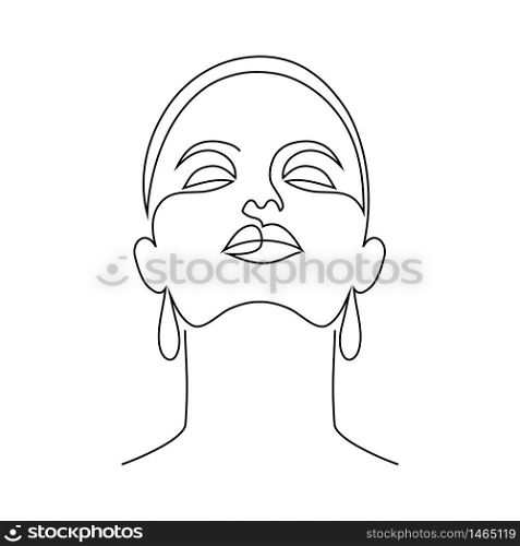 Minimal woman face on white background. Tattoo idea. One line drawing style.. minimal woman face