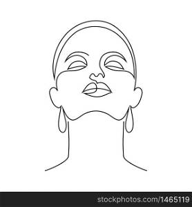 Minimal woman face on white background. Tattoo idea. One line drawing style.. minimal woman face