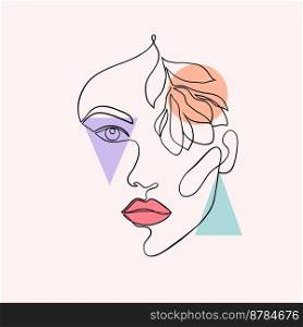 Minimal woman face with flower. Creative illustration in line art style.