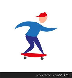 minimalism character teenager on skate in flat style. minimalism character teenager on skate in flat