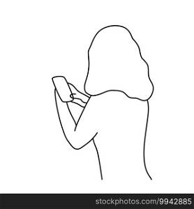 Minimalism hand drawn female from behind vector portrait modern abstract one line drawing graphic style. Decor print, wall art, creative design social media. Trendy template woman speaks on the phone