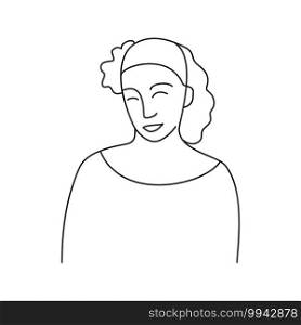 Minimalism hand drawn female vector portrait in modern abstract one line drawing graphic style. Decor print, wall art, creative design for social media. Trendy template with portrait woman front face