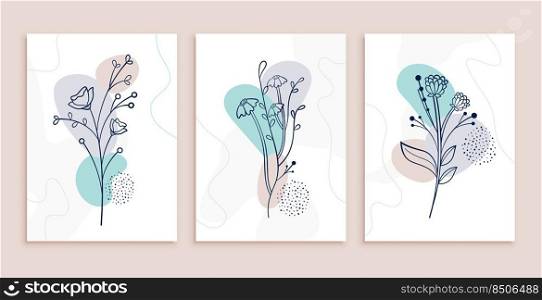 minimalist abstract flowers and leaves line art posters design