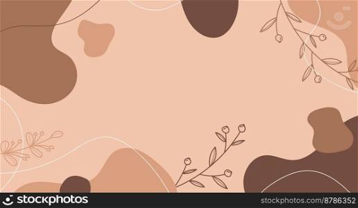 Minimalist abstract nature art shapes background. Pastel color doodle background. Summer season or natural concept. Modern hand drawn plant leaves. Vector illustration