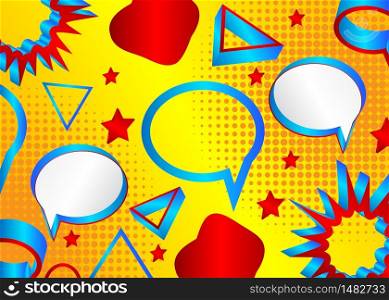 Minimalist abstract speech bubble pattern background with gradient geometric elements. Vector blue, red and yellow comic book backdrop.